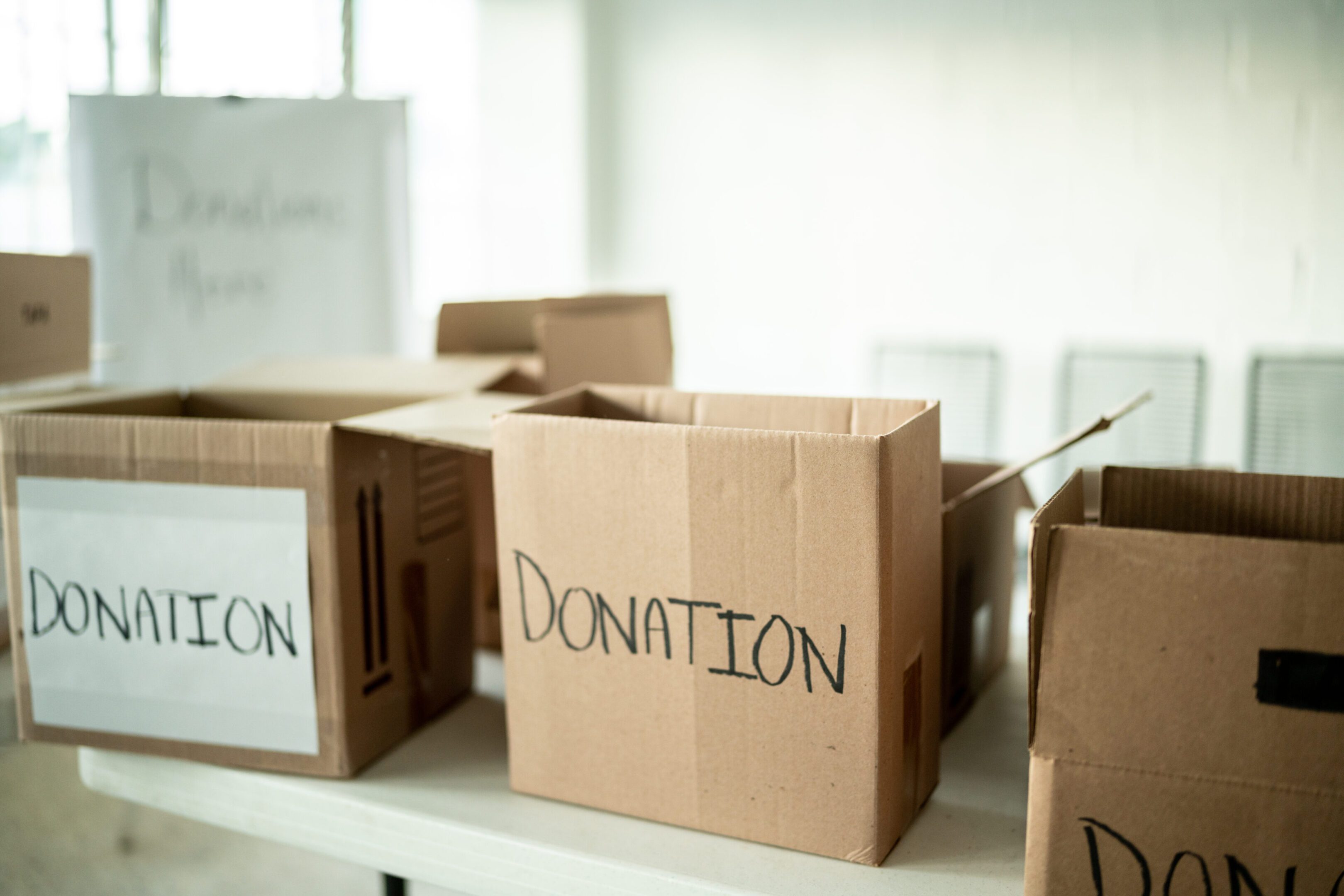 Charity donation boxes setup